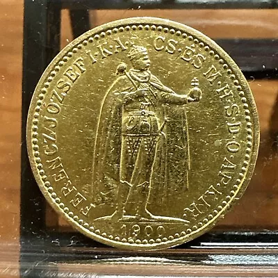 1900 HUNGARY 10 KORONA EMPEROR FRANZ JOSEPH .900 GOLD COIN - 3.4 Grams • $275