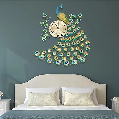 Luxury Peacock 8.26Inch Wall Clock 3D Metal Big Watch Art Decoration Modern New • $60.16