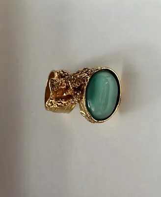 $229 • Buy YVES SAINT LAURENT YSL Arty Ring Chunky Gold Cabochon Gem Turquoise Ring