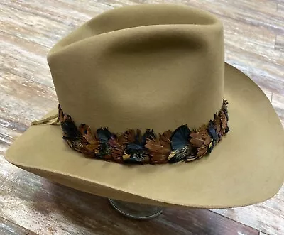 Dobbs West Stagecoach Cowboy Hat Vintage 7 1/8 Light Brown Feather Band! • $54.95