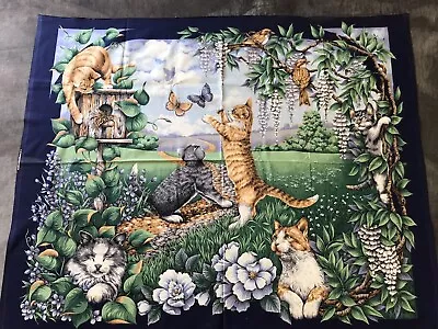 Vintage Cats Kittens Birds Butterflys Flowers Garden Cotton Tablecloth Tapestry • $34.99