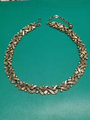 Vintage Signed Trifari Rhinestone Necklace Choker Gold Tone • $10