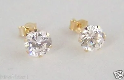 9ct Gold Round 5mm Brilliant Clear White CZ Studs Earrings Girls Mum's Xmas GIFT • £17.90