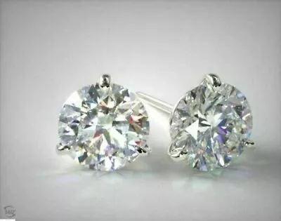 2Ct Round Cut Natural Moissanite Martini Stud Earrings 14K White Gold Plated • $90