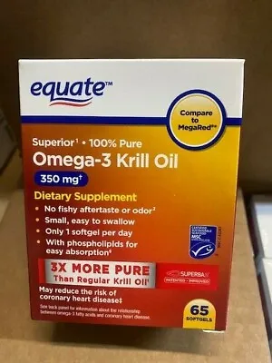 $12.97 • Buy Equate Omega-3 Krill Oil Dietary Supplement, 350 Mg, 65 Count 3X MORE PURE!!