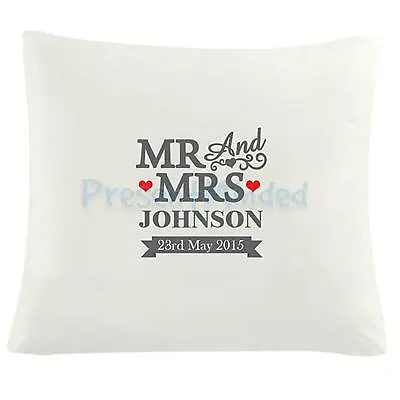 Personalised MR & MRS Cushion COVER 100% Cotton Anniversary Wedding Hearts Gift • £14.99