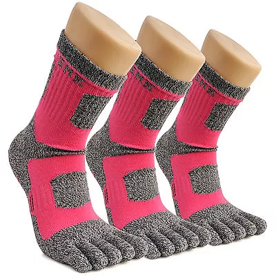 Women's Crew Sports Running Cycling Coolmax Cotton Five Finger 5 Toe Socks Pink • $24.98