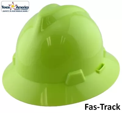 MSA V-Gard Full Brim Hard Hats With Fas-Trac Suspensions - HIViz Yellow Green • $33