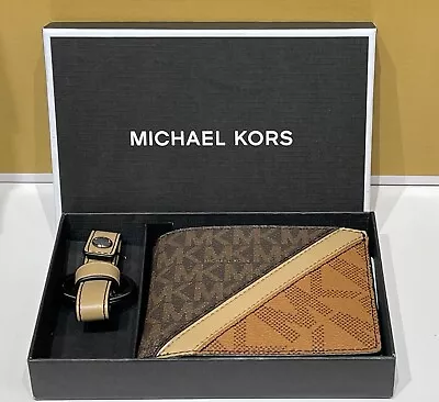 Michael Kors Mens Gifting Slim Bifold Wallet Key Fob In Box Mk Brown Multi • $64.80