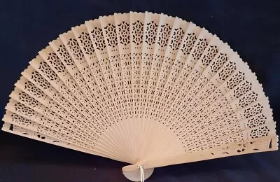 $21 • Buy Japanese Hand Folding Fan Sandalwood Openwork In Original Glass Box 7 