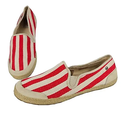 UGG Slip-On Espadrille Shoes Sz 11 DELIZAH Red Cream Stripe Beach Nautical  • $27.50