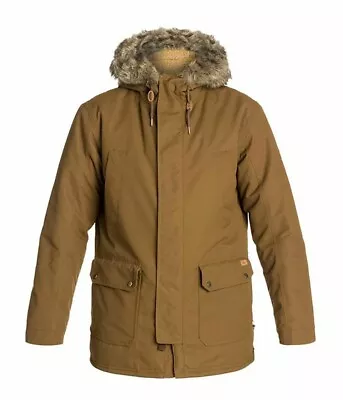 Quiksilver Mens Ferris Parka Brown Coat - Removable Fur - Small Defect - Medium • $99.94
