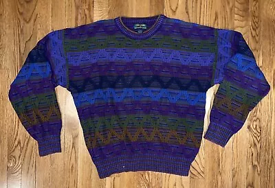 VTG Colours By Alexander Julian Purple Blue Green Sweater XL Coogi Style 80-90s • $28