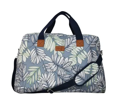 Peony® Fern Leaf Design Matte Oilcloth Overnight Weekend Travel Bag Blue • £39.99