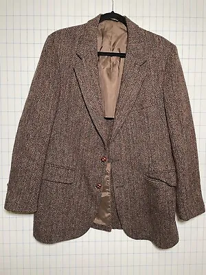 Vintage Mens HARRIS TWEED Wool Brown Blazer Jacket Sport Suit Coat - Hamilton • $45