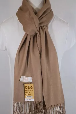 DG Pashmina Scarf Shawl Wrap;Trendy Solid Beige.Silk Cashmere*Soft.New 030 • $11.99