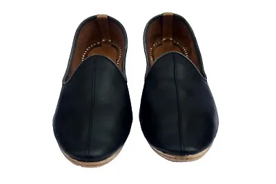 Mens Genuine Black Leather Shoes Indian Shoes Leather Sole Shoes Handmade India • £49.19