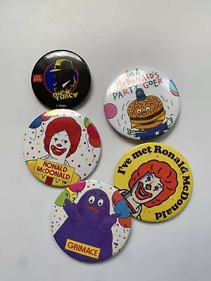 5 X McDonalds Birthday Party Pin Badges Badge Ronald Dick Tracy Vintage 80s • £9.95