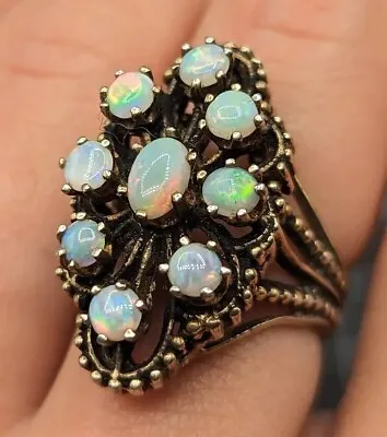 Vintage Colorful Natural Opal Gemstone Gold Over Sterling Silver Ring Size 6.5 • $129