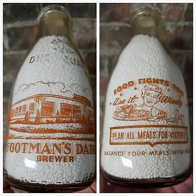 BREWER ME  Footmans Dairy  BANGOR MAINE MILK BOTTLE 1944 WWII War Time Slogan!! • $49.99