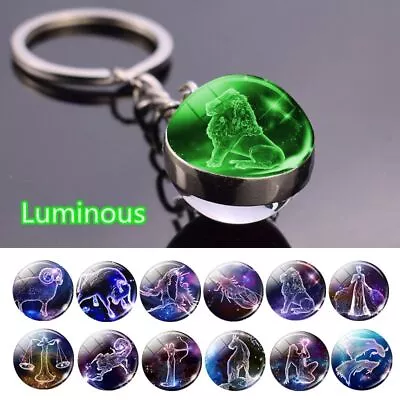 Luminous Glass Round Pendant Keychain Ornament Decors Zodiac Sign Keychains 1pc • $8.39