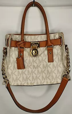 Michael Kors Small Hamilton Satchel Crossbody MK Monogram Brown/White • $89.95