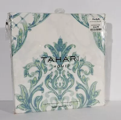 TAHARI Home Chinoisserie Damask Medallion Shower Curtain 72  X 72  Blue/Green • $37.99