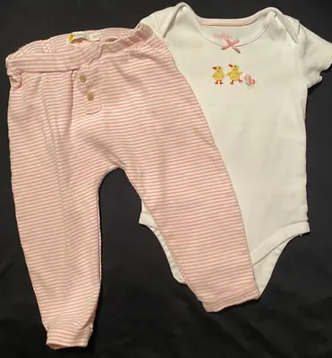 Baby Girls Mini Boden 2pc Set 18-24m Embroidered Duck Bodysuit Striped Pants • $12.95