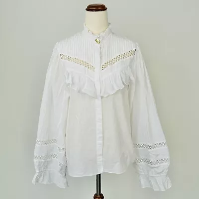 Aje Womens Odette Shirt Top White Cotton Long Sleeve Ruffle Size 10 • $85