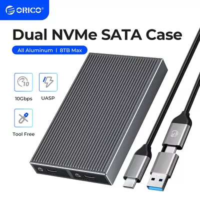 ORICO Dual M.2 NVMe SATA SSD Enclosure 10Gbps USB C To M.2 Adapter For M.2 SSD • $25.99