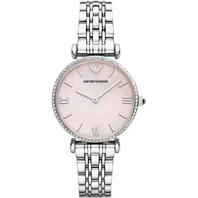 NEW Genuine EMPORIO ARMANI Pink Mother Of Pearl 32mm Crystal Womens Watch AR1779 • $249