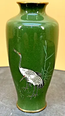 Japanese Meiji Silver Wire Cloisonne Vase W/ Cranes & Bamboo Signed • $649