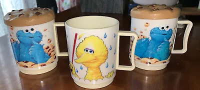 £19.81 • Buy Vintage Sesame Street COOKIE MONSTER Big Bird Cup Mug 1980 With Lids Set Of 3
