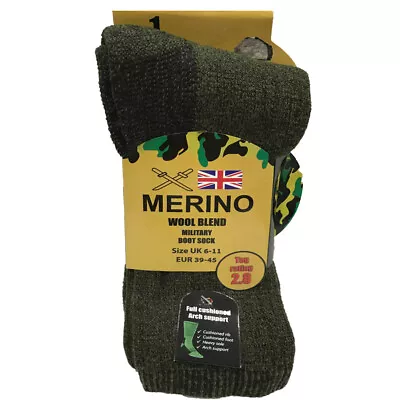 Mens Merino Wool Blend Military Boot Socks 2.8 TOG Warm 6-11 Combat Army Khaki • £3.79