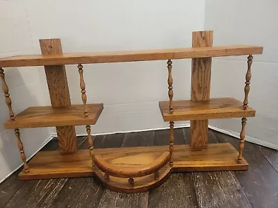 Retro Multi Tier Wood Hanging Wall Shelf Vintage Spindle Oak 24x14  • $55