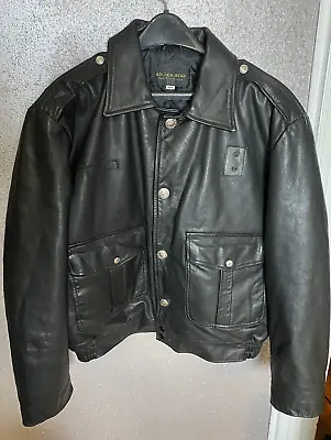 RARE Police Leather Motorcycle Black Jacket Sz.44 By Golden Bear San Francisco • $199.95