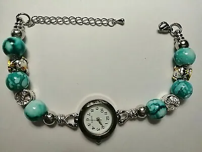 £10.99 • Buy Handmade Silver DOG Watch Bracelet With 4 Silver DOG Charms -- TURQUOISE