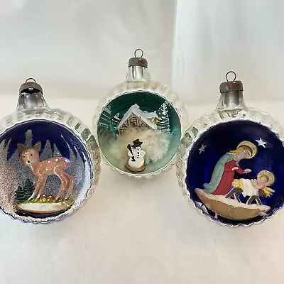 Vintage Christmas Mercury Glass Diorama Indent Ornaments Lot Of 3 Italy • $98