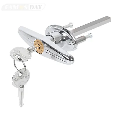 Chrome T-handle Lock W/ 2 Keys Truck Cap Garage Shed Door Locking 3-3/5  Stem • $12.98