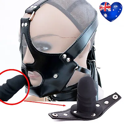 PVC Leather Head Hood Harness Detachable Plug/ Open Mouth Gag Long/Short Bondage • $14.89