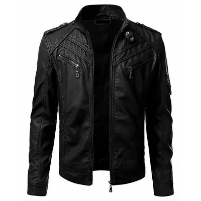 New Men's Genuine Lambskin Leather Jacket Black Slim Fit Biker Motorcycle Jacket • $60.25