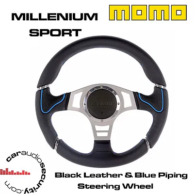 Momo Millenium Sport 350mm Steering Wheel Black Leather Blue Piping • $323.93