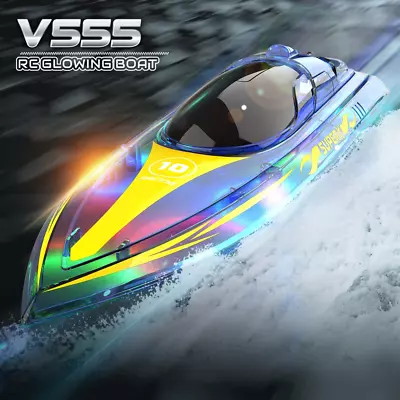 Mini RC Boat LED Light Up Waterproof Race Model V555 Speedboat 15Km/H Water Play • $59.90