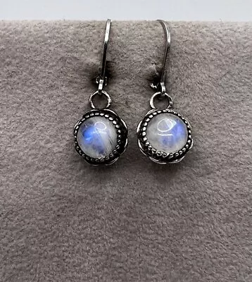 Sterling Silver 925 India Rainbow Moonstone Dangle Drop Leverback Earrings • $12.89