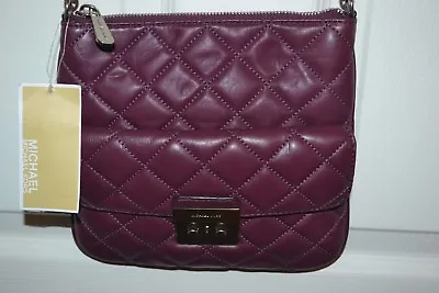  Michael Kors Sloan Medium Quilted-Leather Crossbody Swing Pack PURSE Plum $298 • $93.06