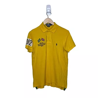 Polo Ralph Lauren Brazil Polo Shirt Yellow Track & Field Flag Preppy RL Size S • £29.99