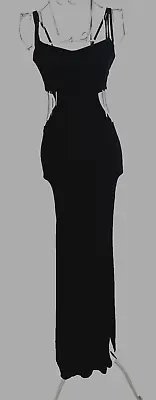 Miss Selfridge Petite Maxi Cotton Dress With Side Cut Outs. Black. UK8. #WD519 • £5