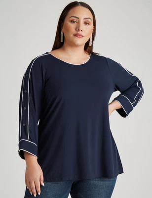$21.63 • Buy Beme Long Sleeve Piping Button Detail Knitwear Top Womens Plus Size Clothing