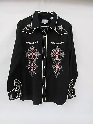 Western Cowboy Pearl Snap Embroidered Rodeo Shirt XL Skull Bones Panhandle Slim • $45