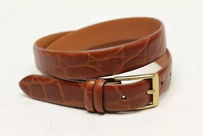 NEW Mens Crocodile Print Belt 34 Brown Embossed Leather Strap Removable Buckle • $49.99